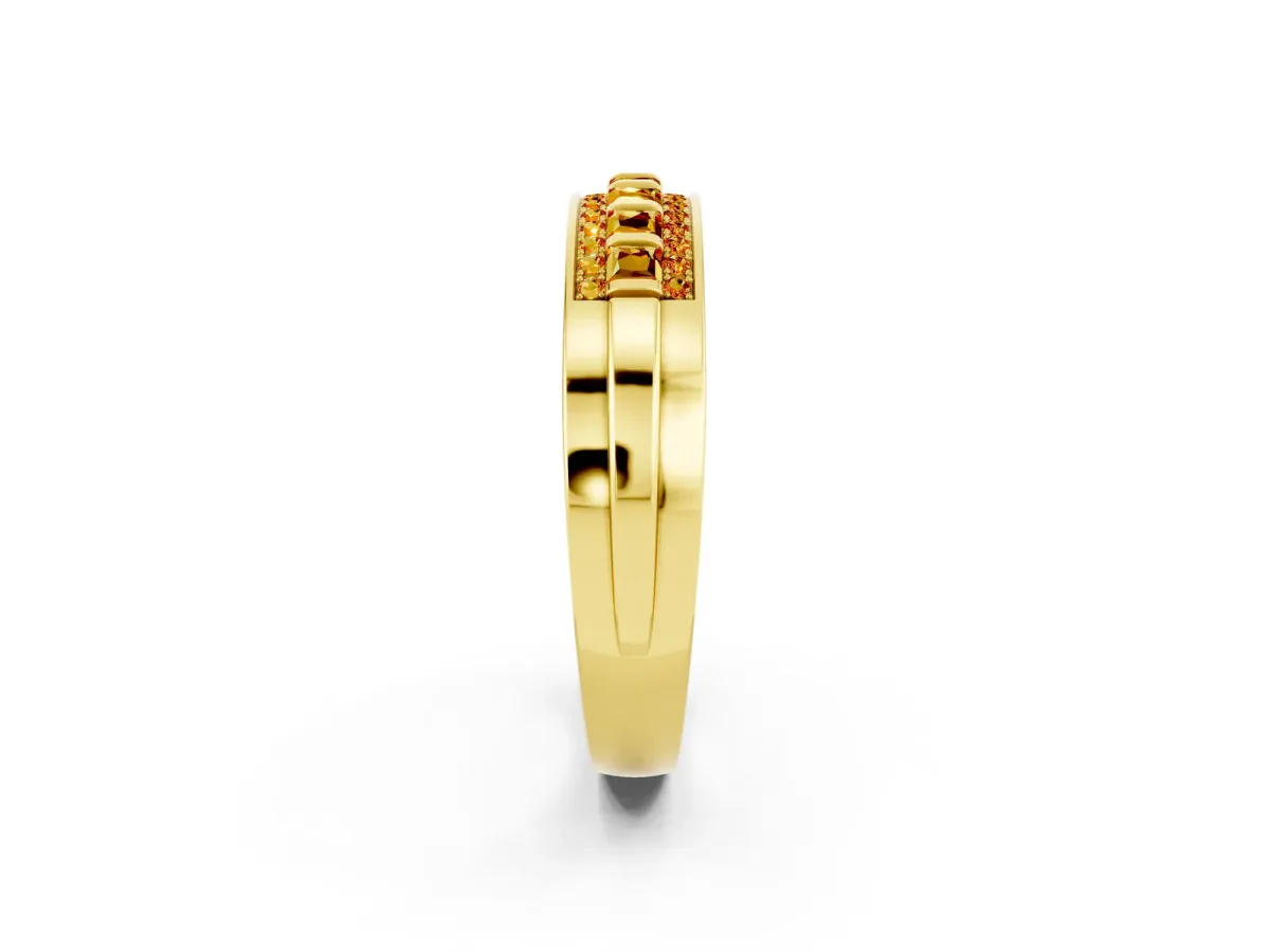 Bar-Set Princess Cut Citrine Pavé Band Yellow gold