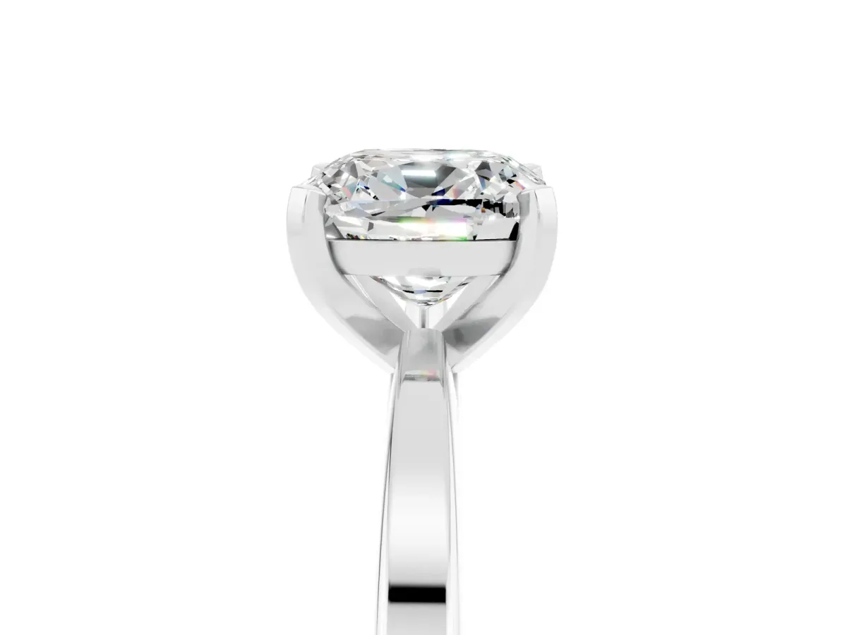 Cushion Cut Moissanite Solitaire Engagement Ring with Classic Band and Four-Prong Setting Silver