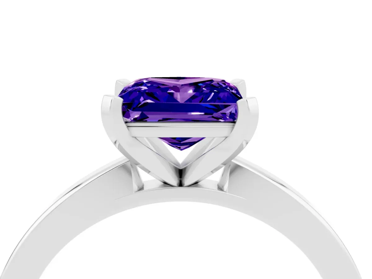 Princess Cut Tanzanite Solitaire Engagement Ring with Classic Band and Four-Prong Setting Silver