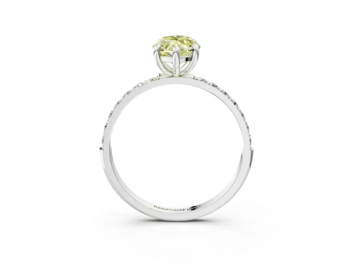 Fancy Yellow Marquise Cut Diamond Solitaire Ring with Round Pavé Band and Prong Setting Silver