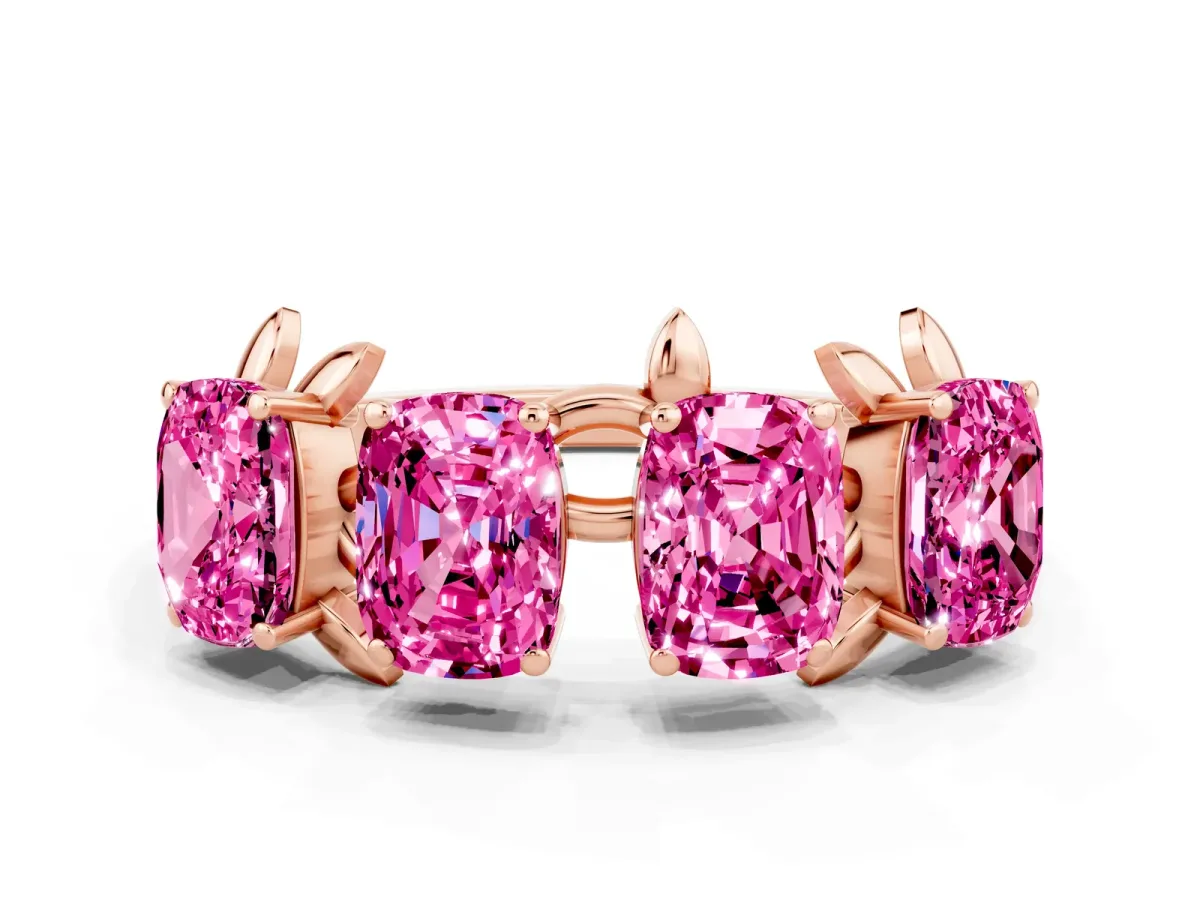 Emerald Cut Pink Sapphire Prong-Set Half Eternity Band Rose gold