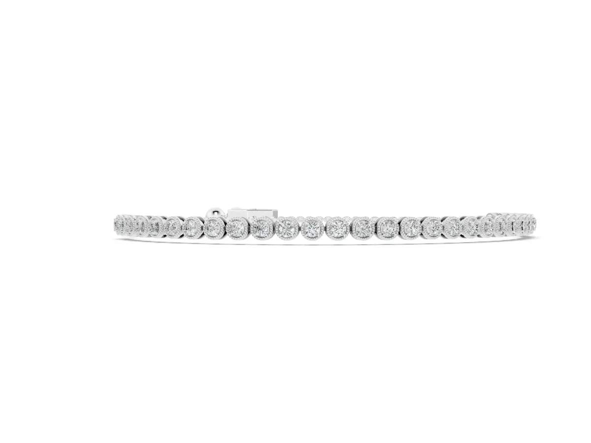 Round Bezel-Set Diamond Tennis Bracelet with Adjustable Box Chain White gold