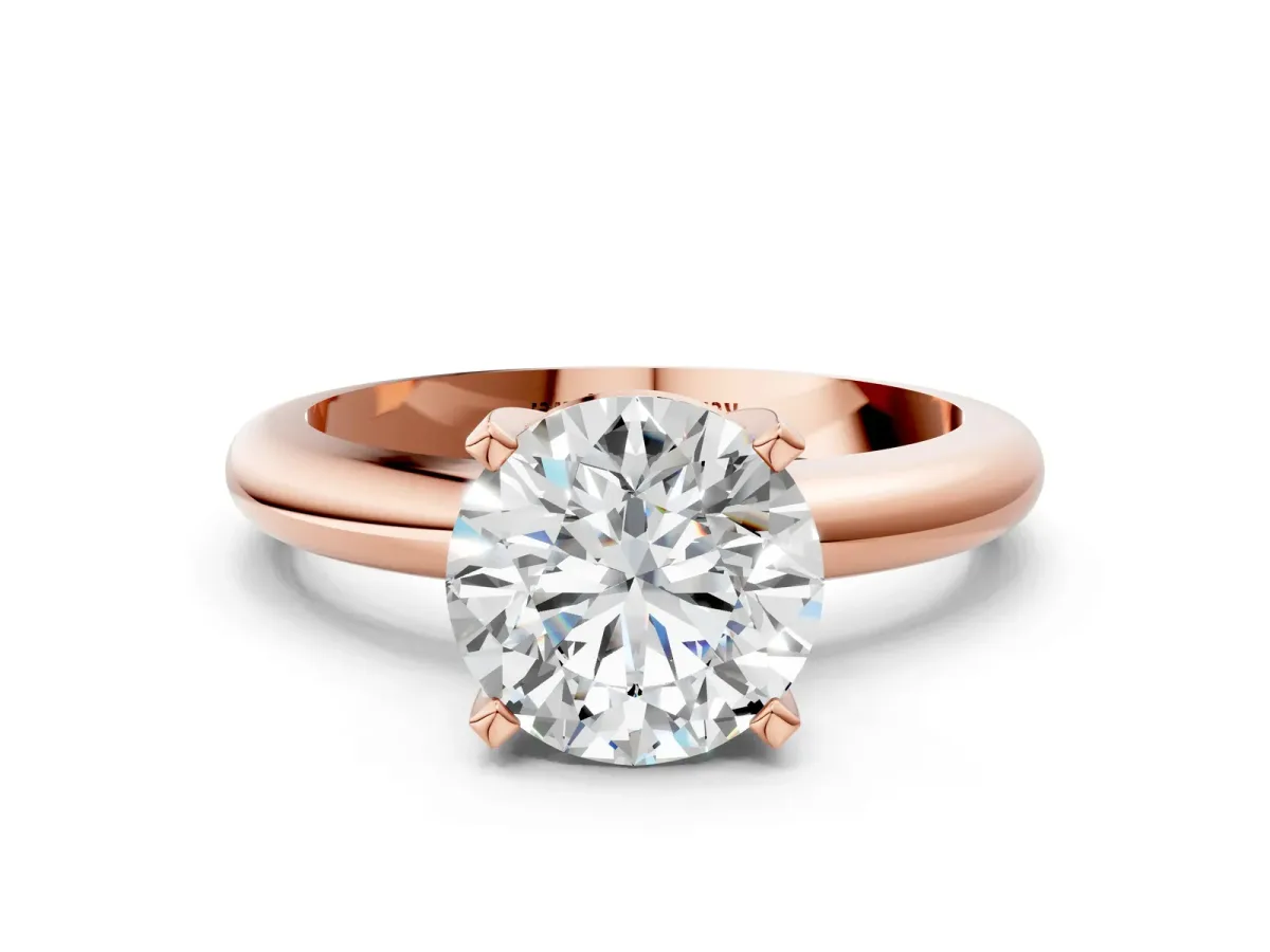 Round Cut Diamond Solitaire Engagement Ring with Round Band and Four-Prong Setting Rose gold