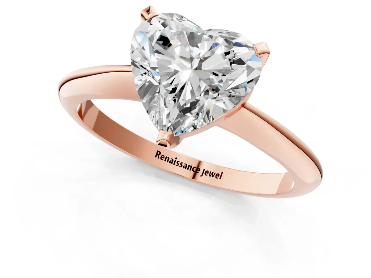 Heart Cut Diamond Solitaire Engagement Ring with Classic Band and Four-Prong Setting Rose gold
