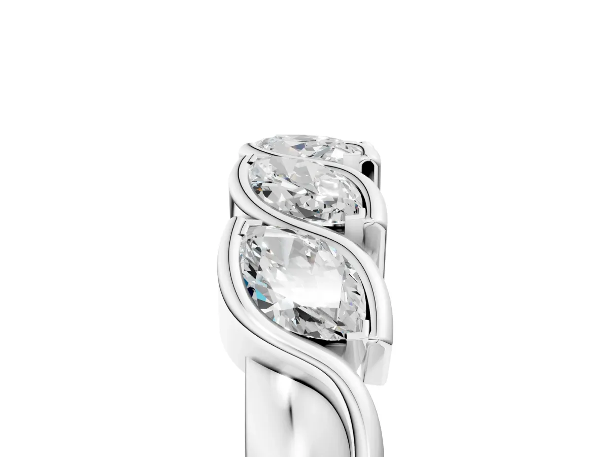 Marquise Diamond Wave Band with Channel Setting Silver