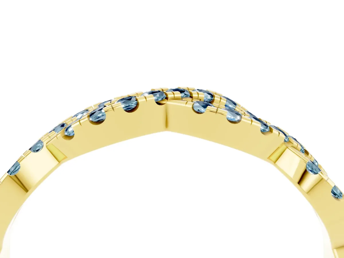 Round Aquamarine Twisted Eternity Band with Pavé and Shared Prong Setting Yellow gold