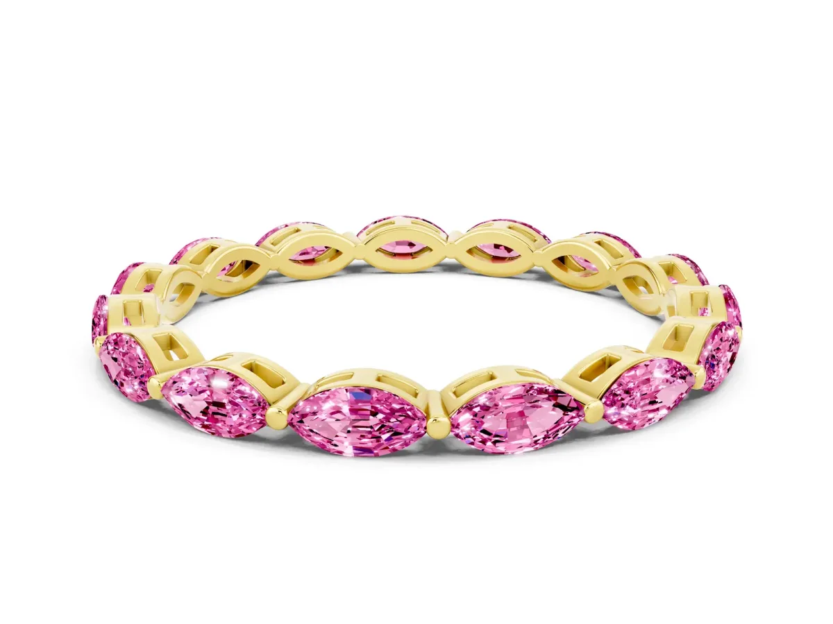 Marquise Pink Sapphire Eternity Band with U-Prong Setting Yellow gold