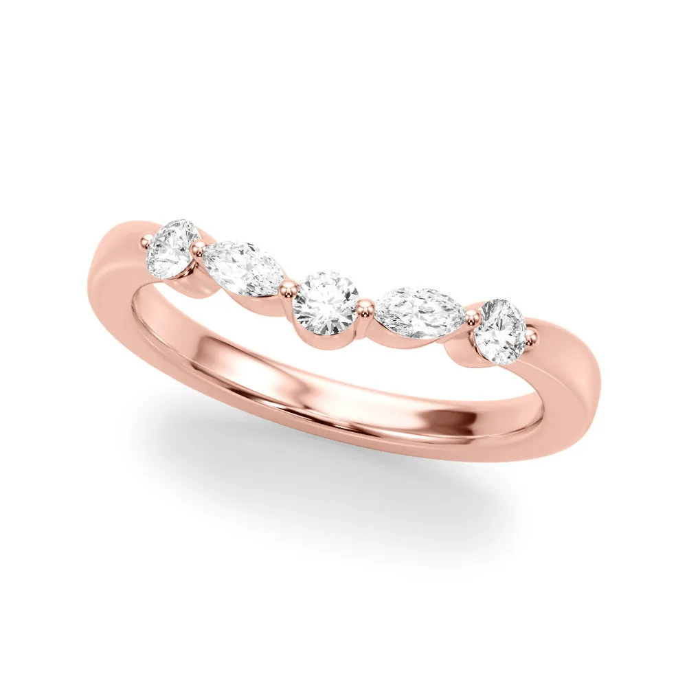 Marquise and Round Diamond Half Eternity Band with Prong Setting Rose gold