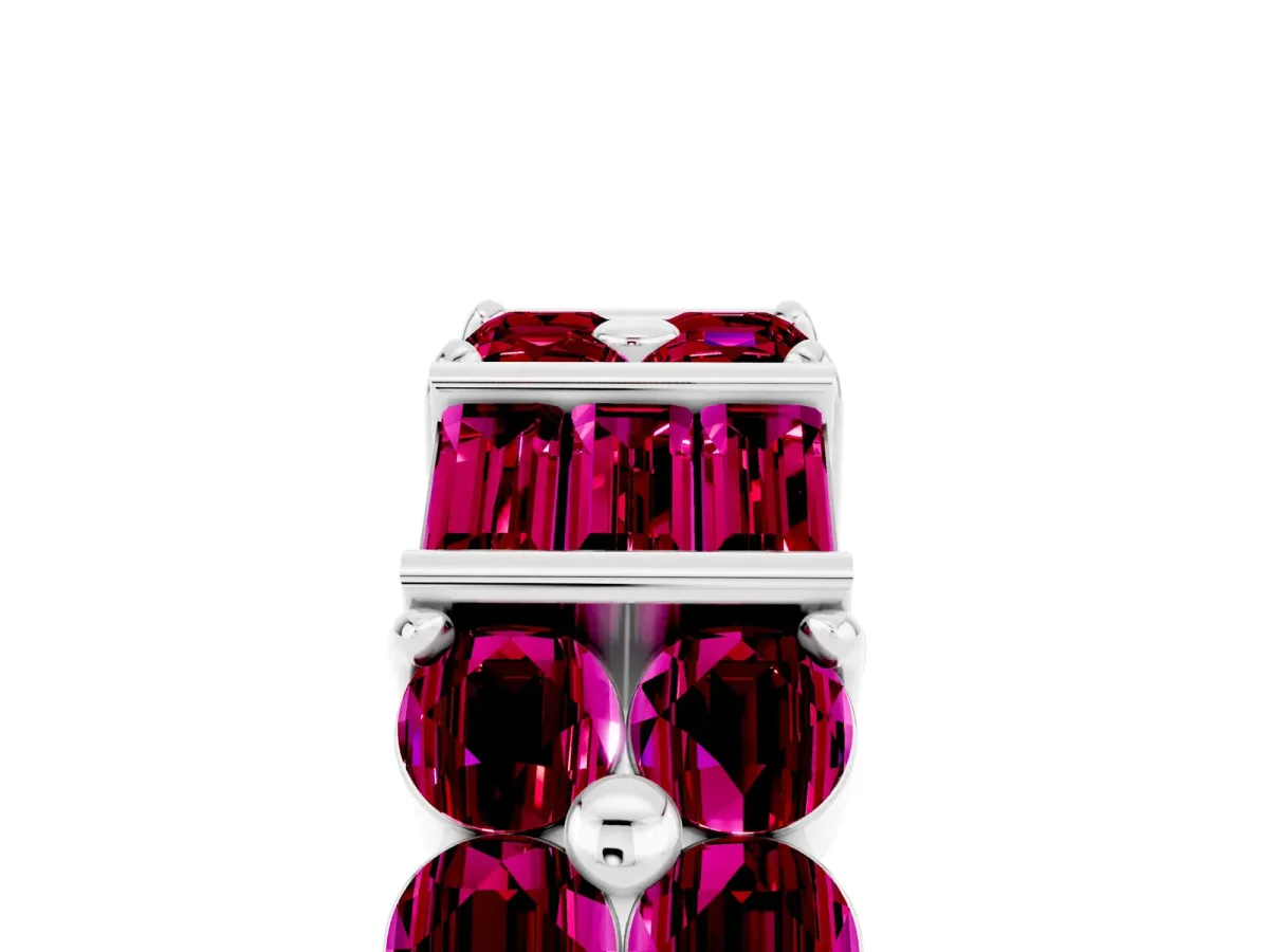 Channel Set Round and Baguette Garnet Anniversary Band with Prong Setting Platinum