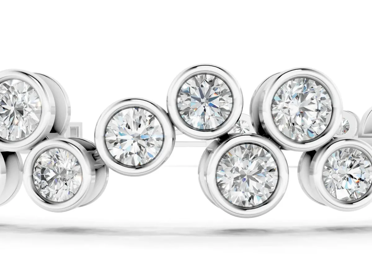 Bezel Set Round Diamond Cluster Tennis Bracelet White gold