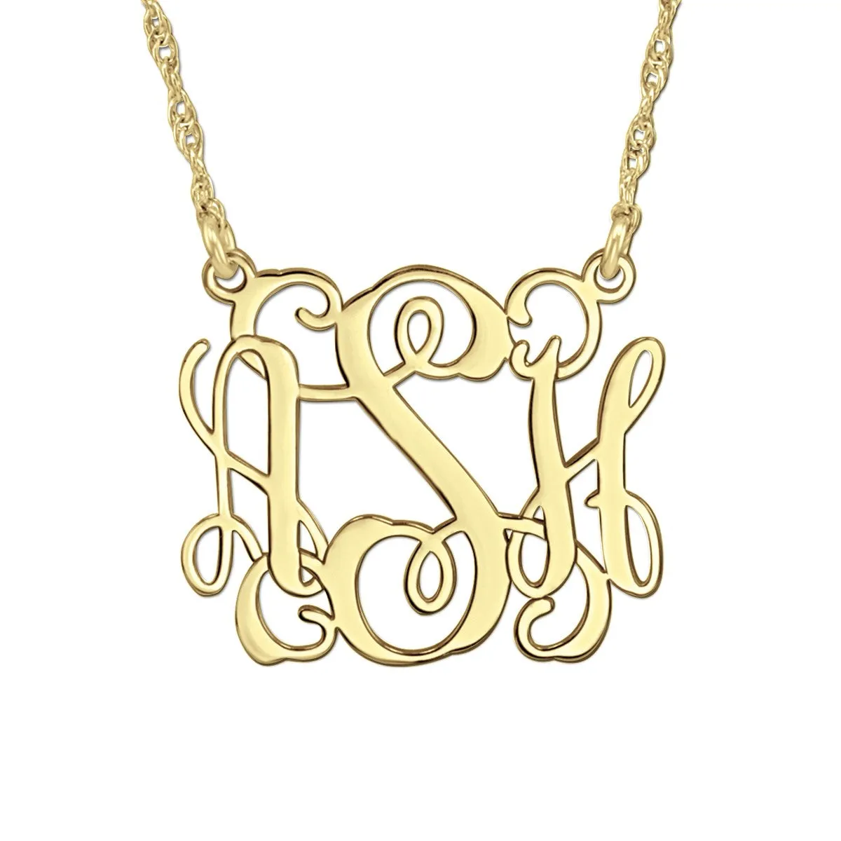 Gold and Silver Script Monogram Pendant White gold