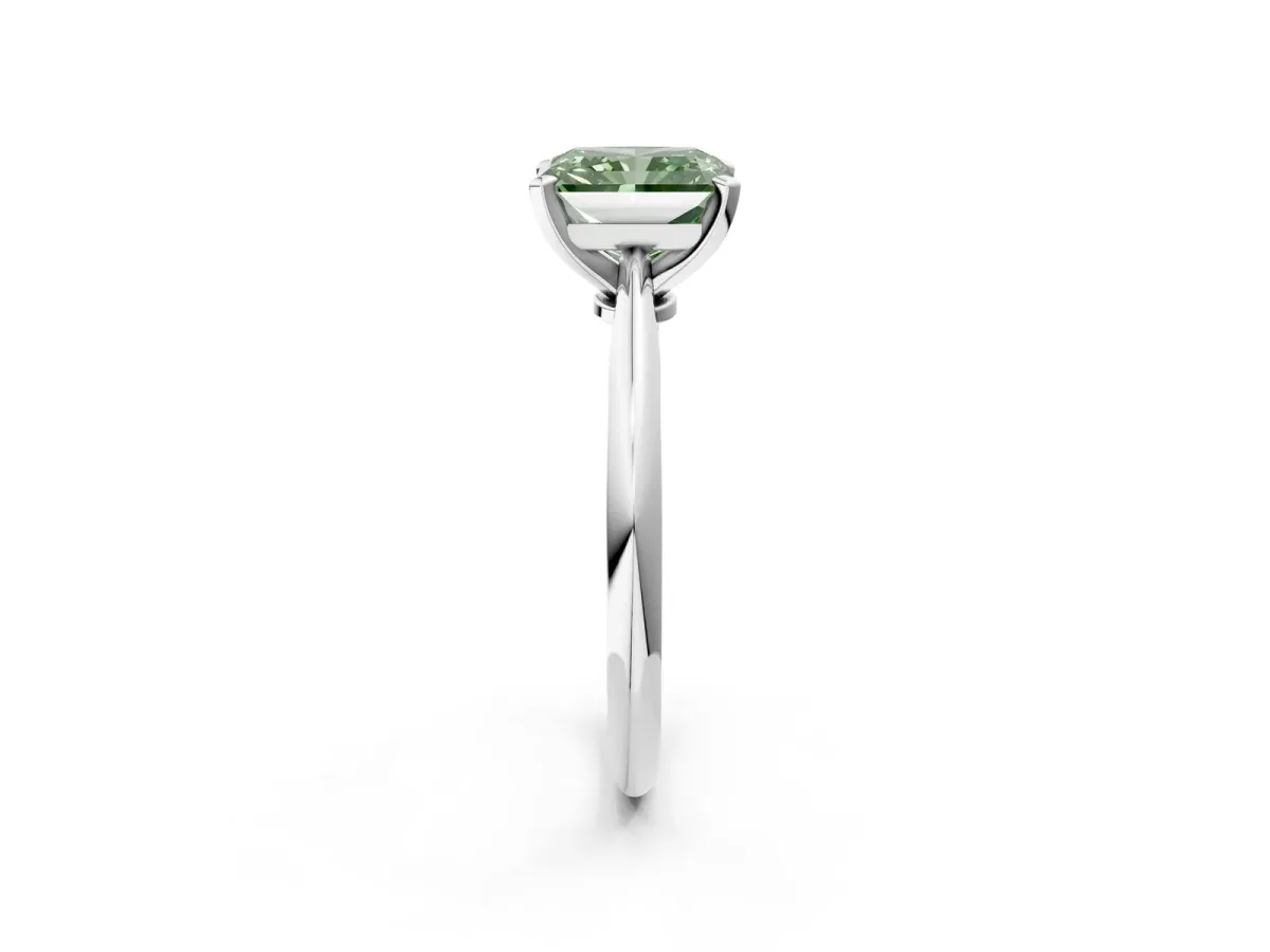 Fancy Green Radiant Cut Diamond Solitaire Engagement Ring with Classic Band and Four-Prong Setting Silver