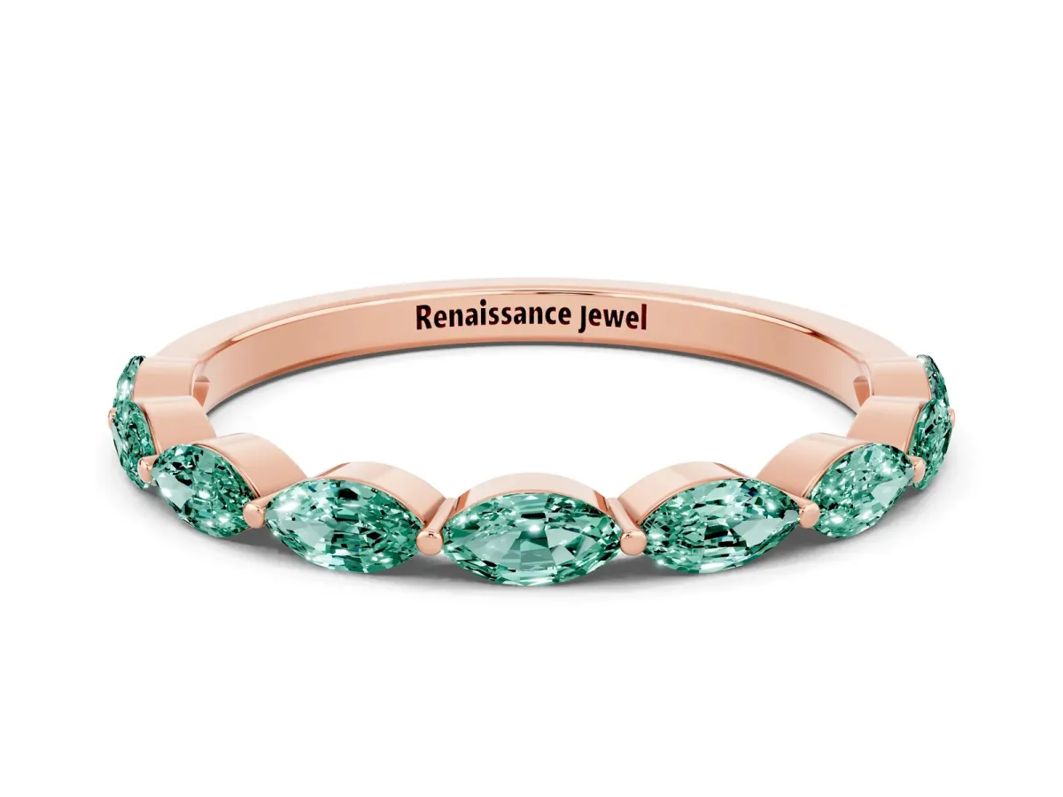 Marquise Green Sapphire Half Eternity Band with Prong Setting Rose gold