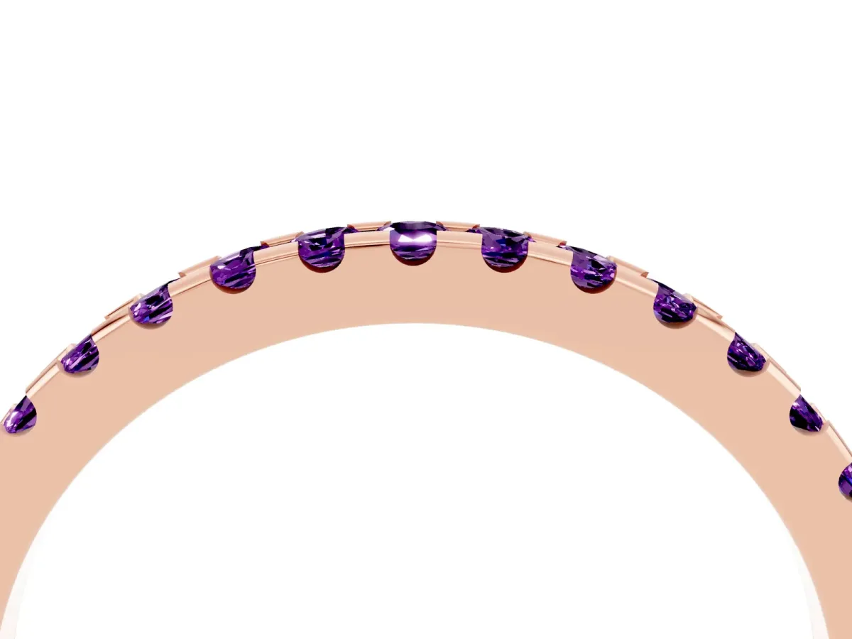 Round Amethyst Pavé Set Eternity Band with Micro Prong Setting Rose gold