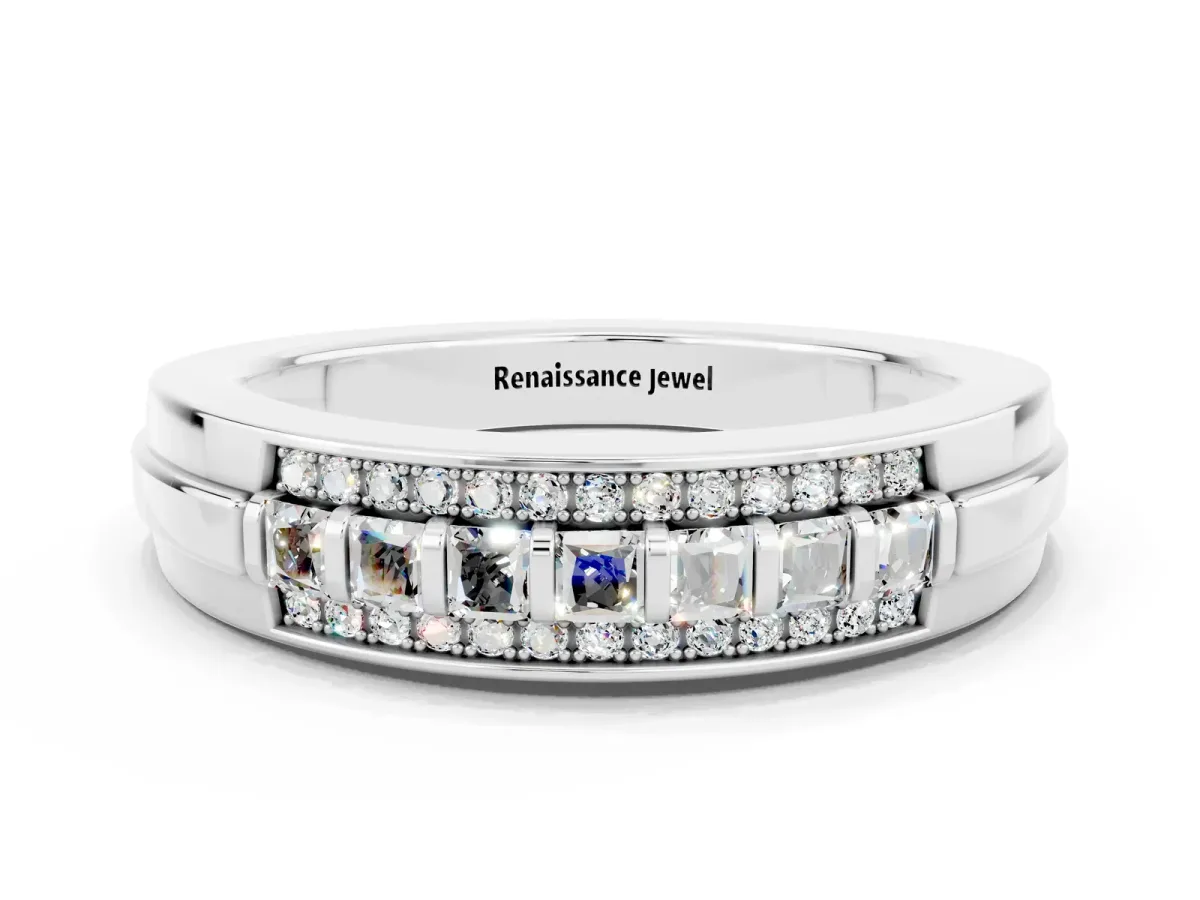 Bar-Set Princess Cut Moissanite Pavé Band Platinum