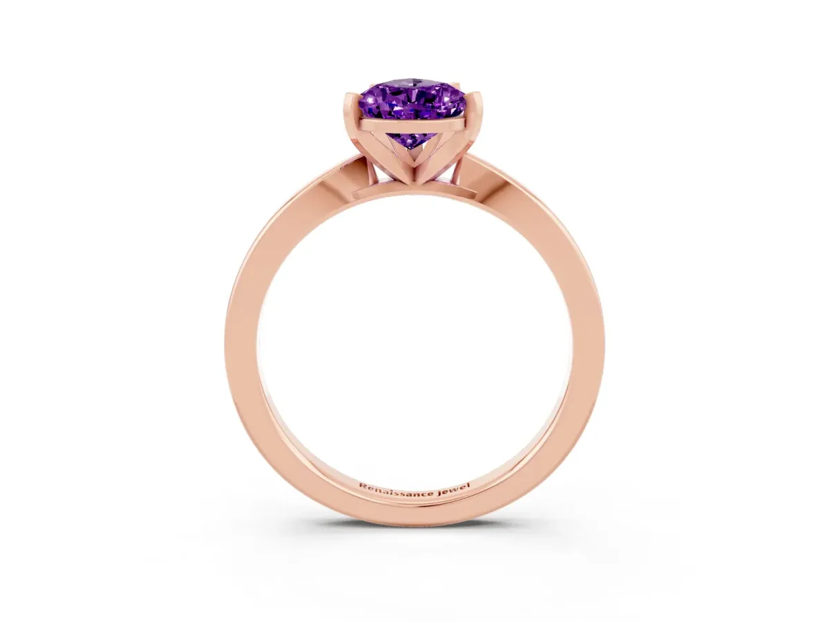 Pear Cut Amethyst Solitaire Engagement Ring with Classic Band and Four-Prong Setting Rose gold