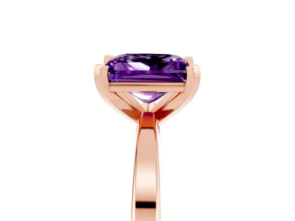 Princess Cut Amethyst Solitaire Engagement Ring with Classic Band and Four-Prong Setting Rose gold