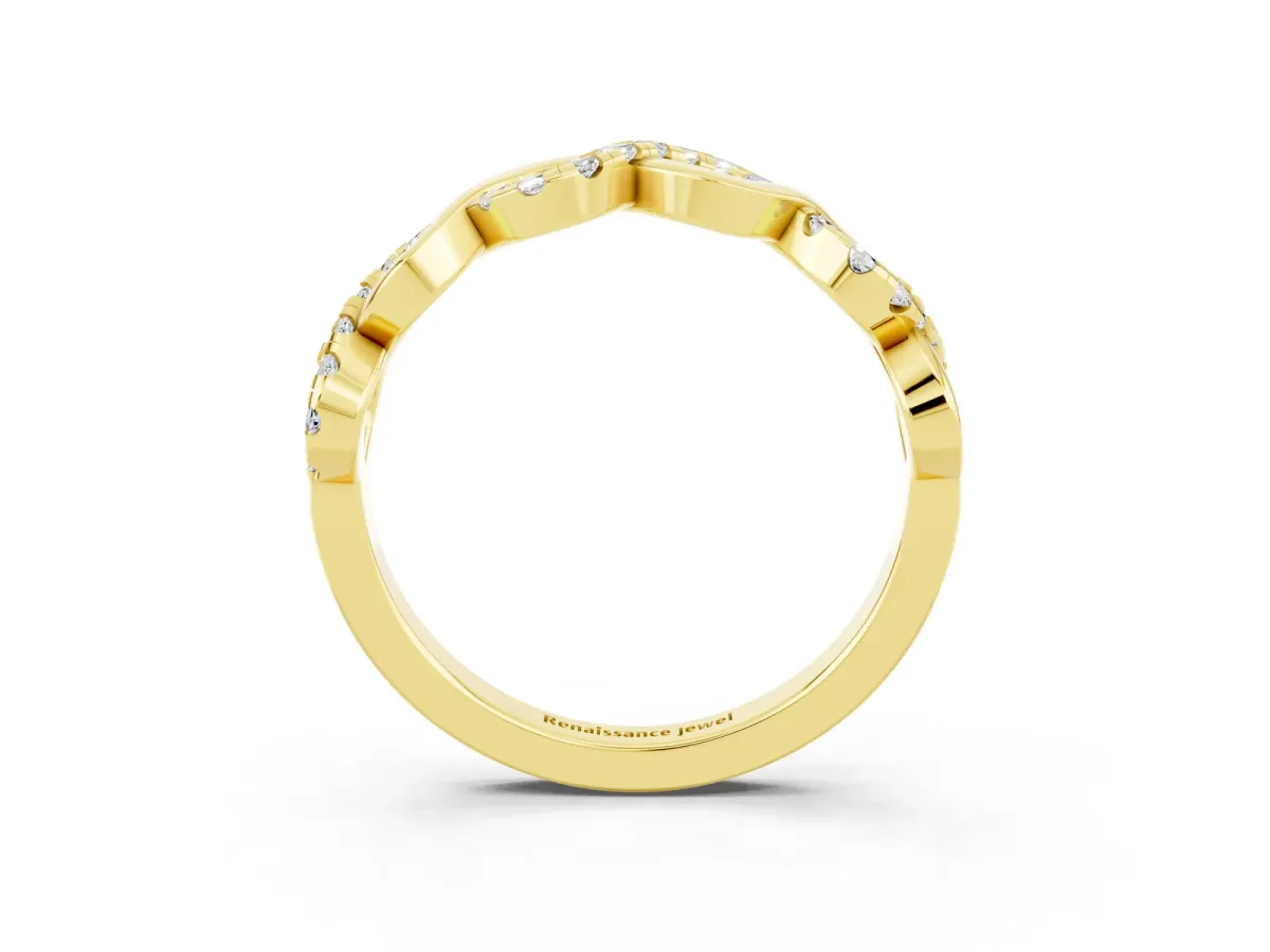 Twist Infinity Round Moissanite Band with Pavé Setting Yellow gold