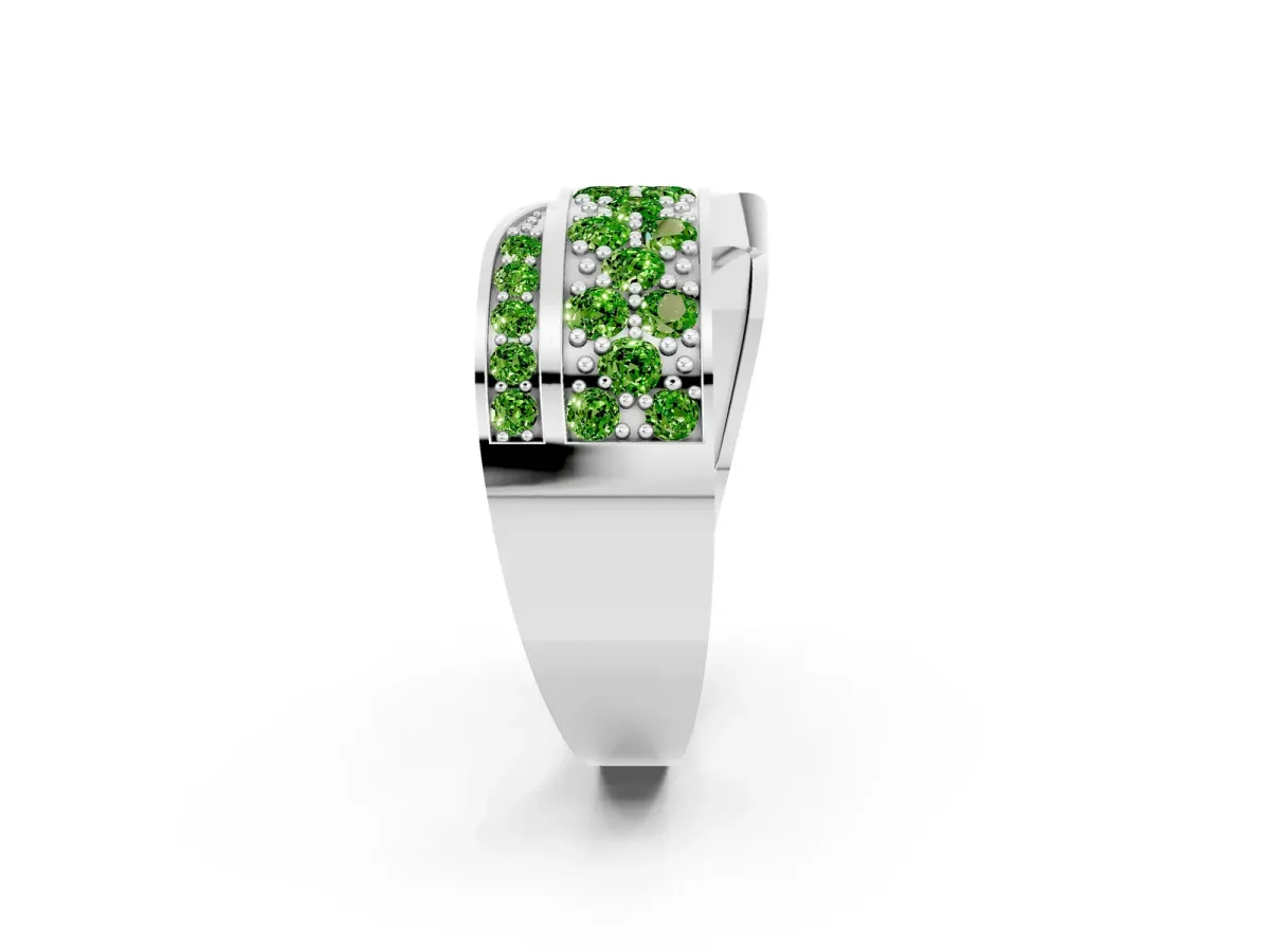 Pavé Round Peridot Crossover Band with Bead Prong Setting Silver
