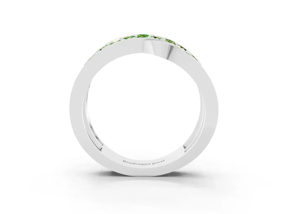 Pavé Round Peridot Crossover Band with Bead Prong Setting Silver