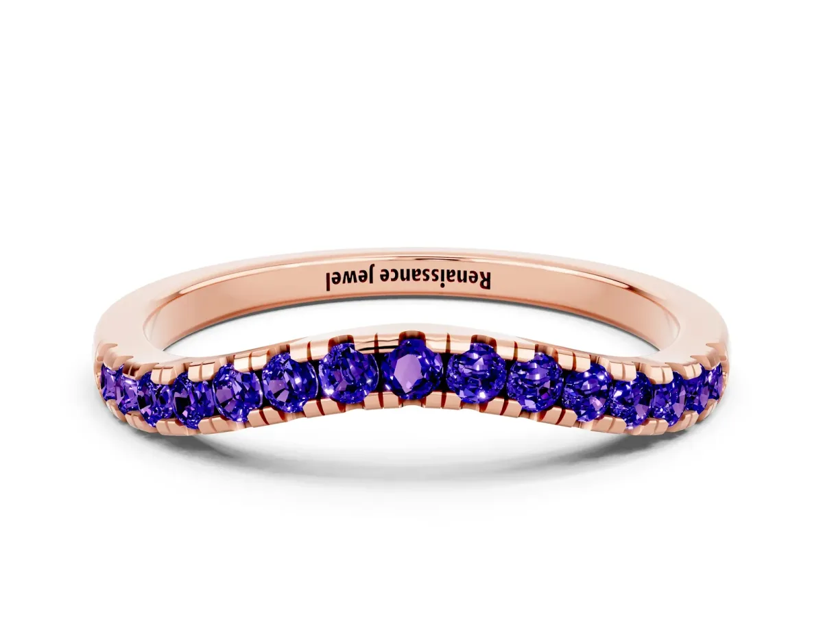 Tanzanite Pavé Curved Wedding Band Rose gold
