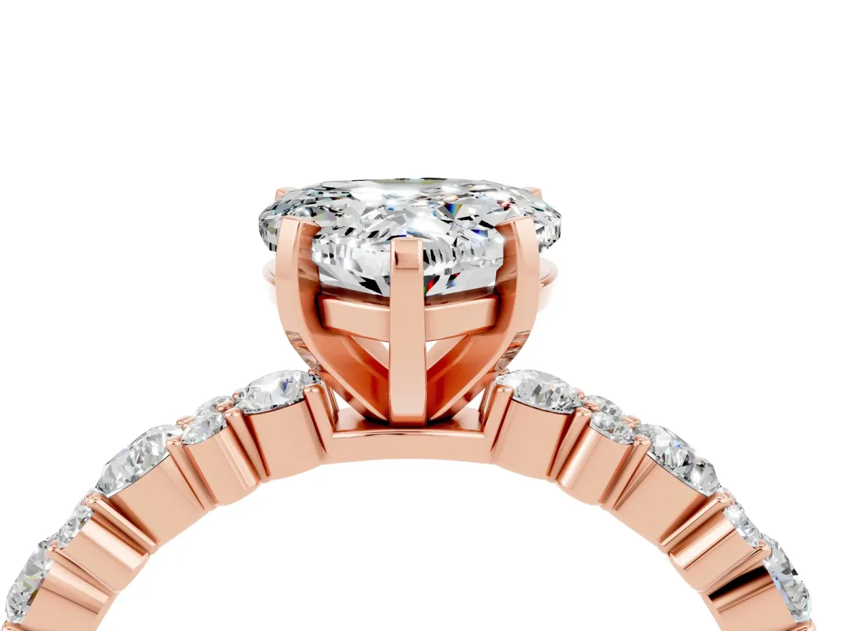 Heart Cut Moissanite Side Stone Solitaire Ring with Round and Four-Prong Setting Rose gold