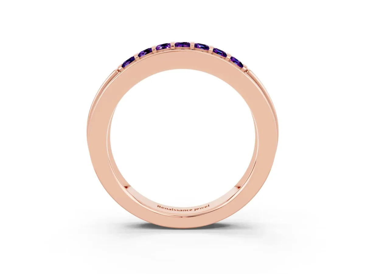 Bar-Set Princess Cut Amethyst Pavé Band Rose gold