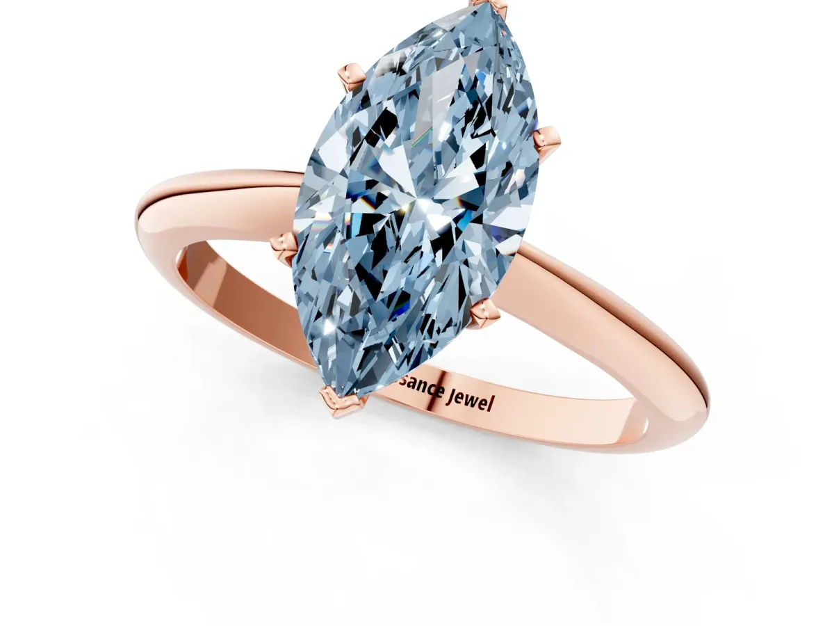 Fancy Blue Marquise Cut Diamond Solitaire Engagement Ring with Classic Band and Four-Prong Setting Rose gold