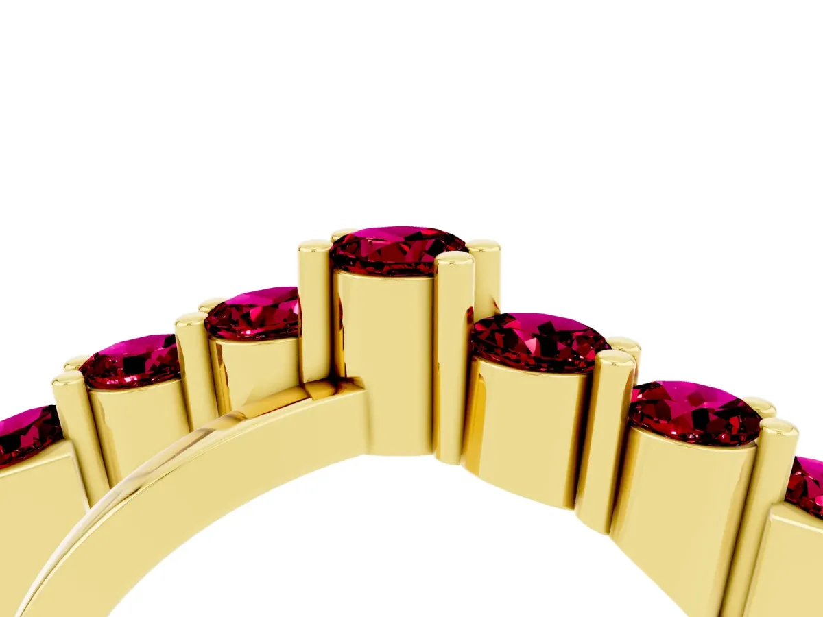 Round Garnet Prong-Set Crossover Band Yellow gold