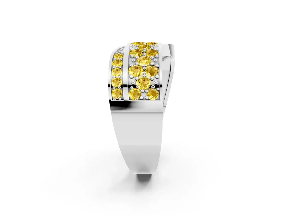 Pavé Round Yellow Sapphire Crossover Band with Bead Prong Setting White gold