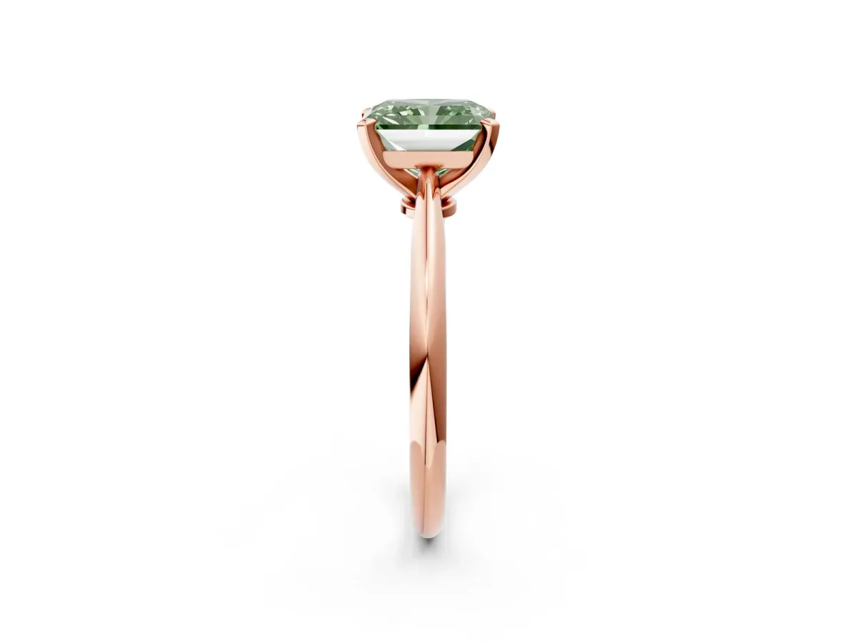Fancy Green Radiant Cut Diamond Solitaire Engagement Ring with Classic Band and Four-Prong Setting Rose gold