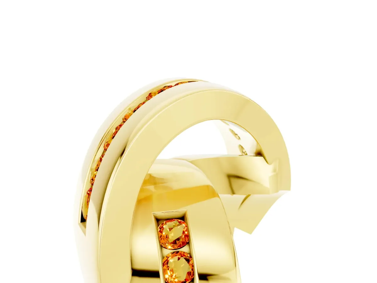 Pavé Round Citrine Crossover Band with Channel Setting Yellow gold