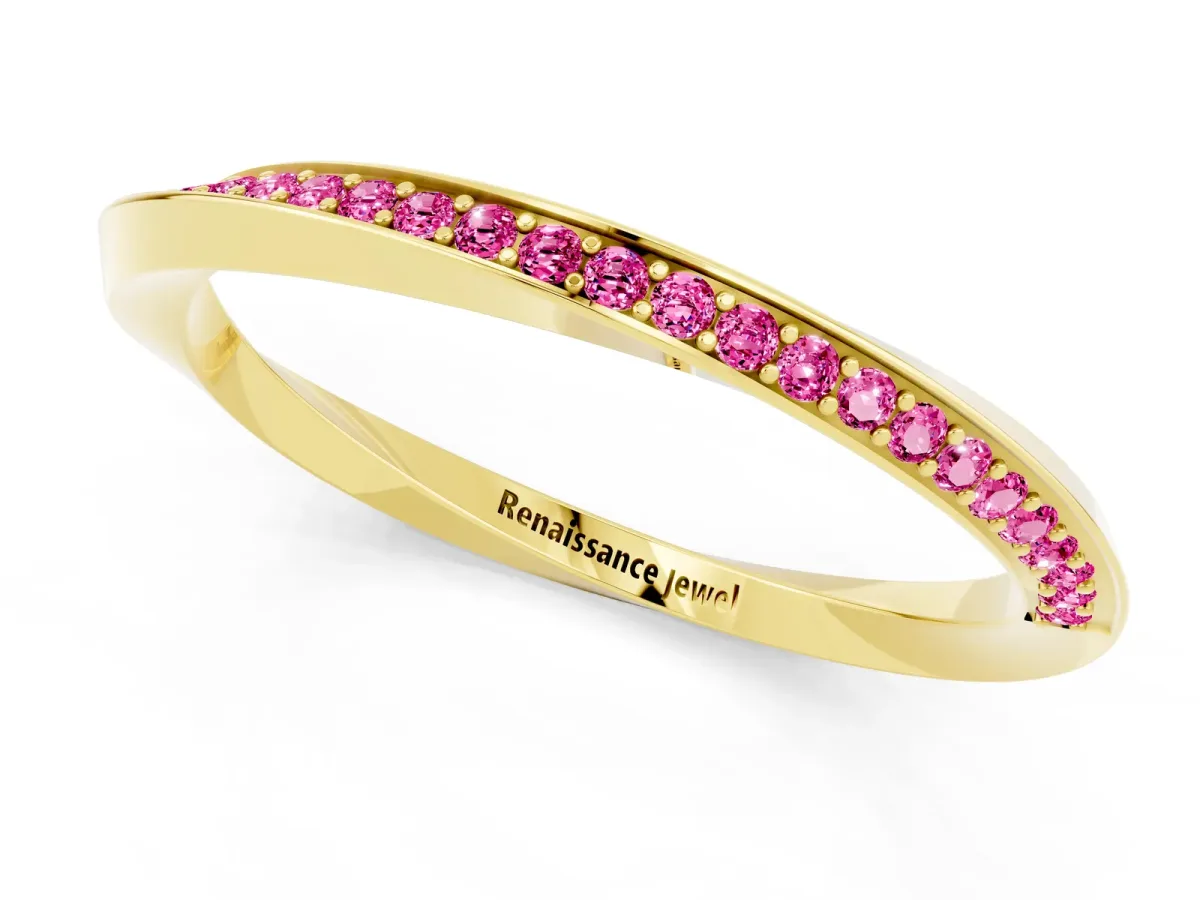 Pavé Round Pink Sapphire Twist Band Yellow gold