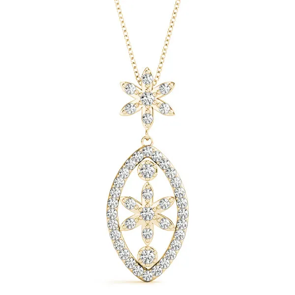 Pavé Marquise Pendant with Floral Prong Setting Yellow gold