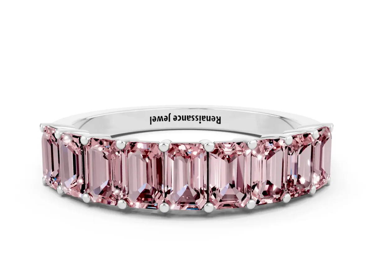 Emerald Cut Morganite Prong-Set Eternity Band Silver