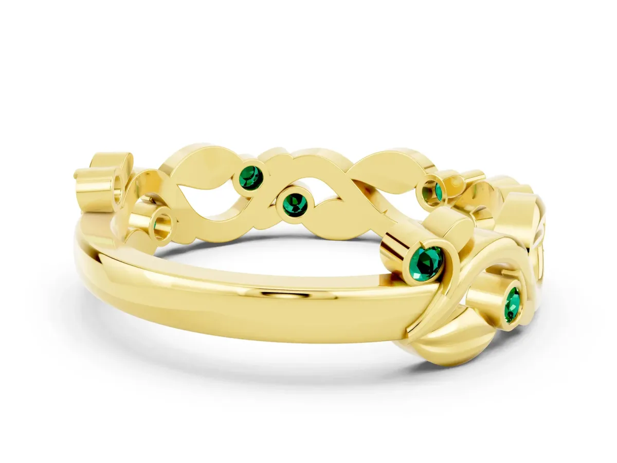 Round Emerald Leaf Eternity Band with Bezel Setting Yellow gold