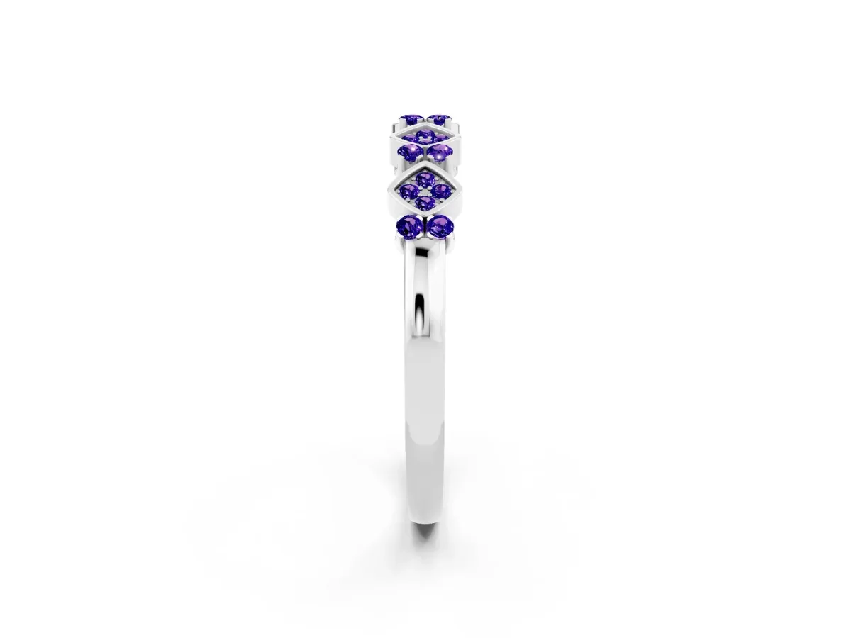 Pavé Cushion Tanzanite Cluster Eternity Band with Prong Setting Platinum