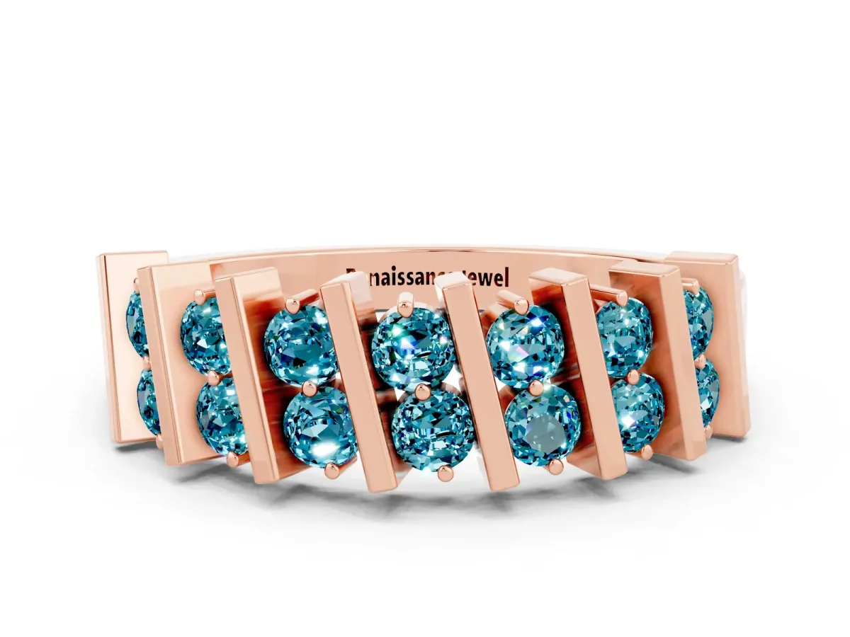 Channel Set Round Blue Topaz Anniversary Band with Vertical Prongs Rose gold