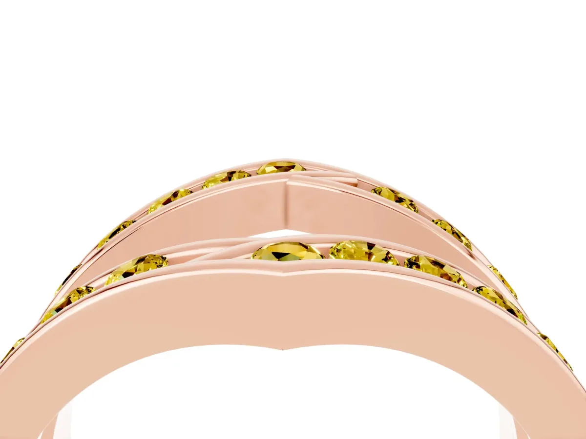 Round Yellow Sapphire Channel-Set Chevron Band Rose gold