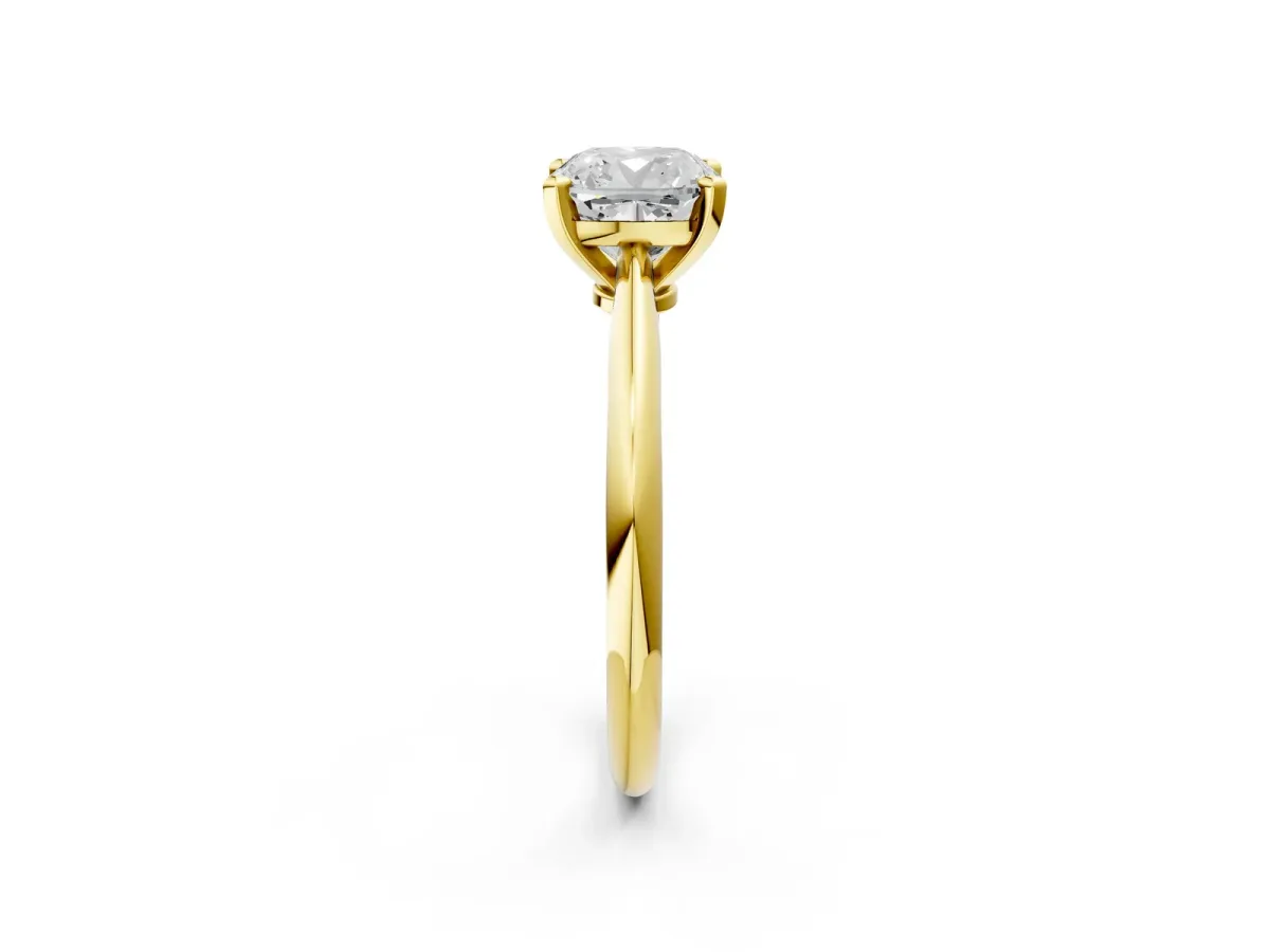 Cushion Cut Diamond Solitaire Engagement Ring with Classic Band and Four-Prong Setting Yellow gold