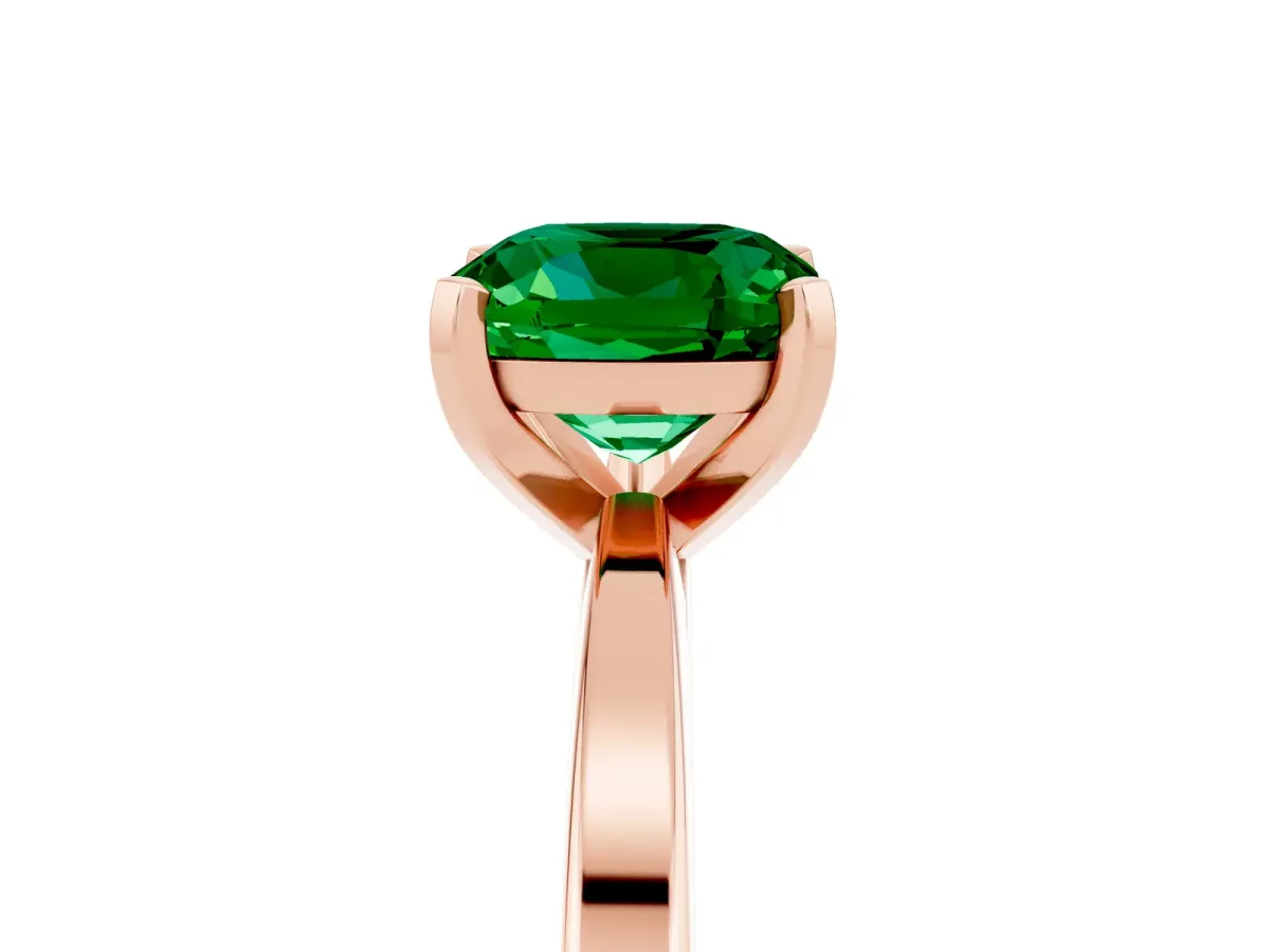 Cushion Cut Emerald Solitaire Engagement Ring with Classic Band and Four-Prong Setting Rose gold