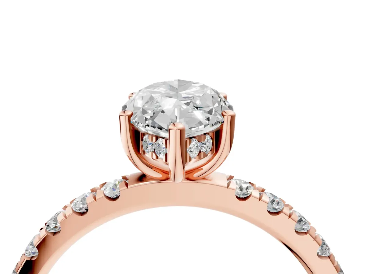 Marquise Cut Diamond Pave Band Solitaire Ring with Round and Prong Setting Rose gold