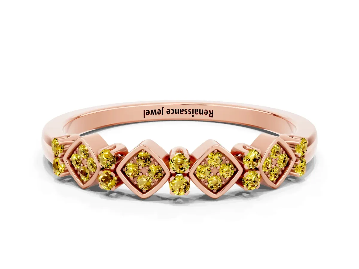 Pavé Cushion Yellow Sapphire Cluster Eternity Band with Prong Setting Rose gold