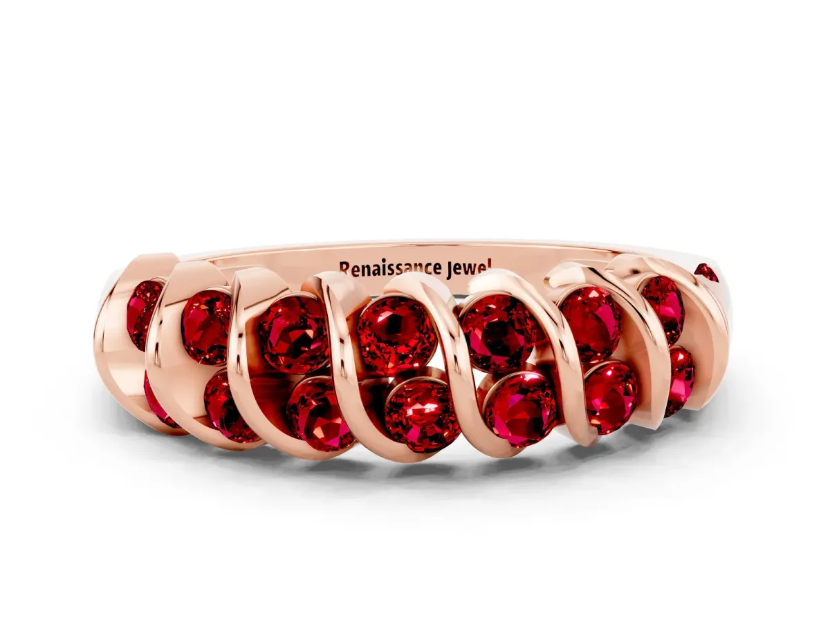Channel Set Round Ruby Multi-Row Band Rose gold