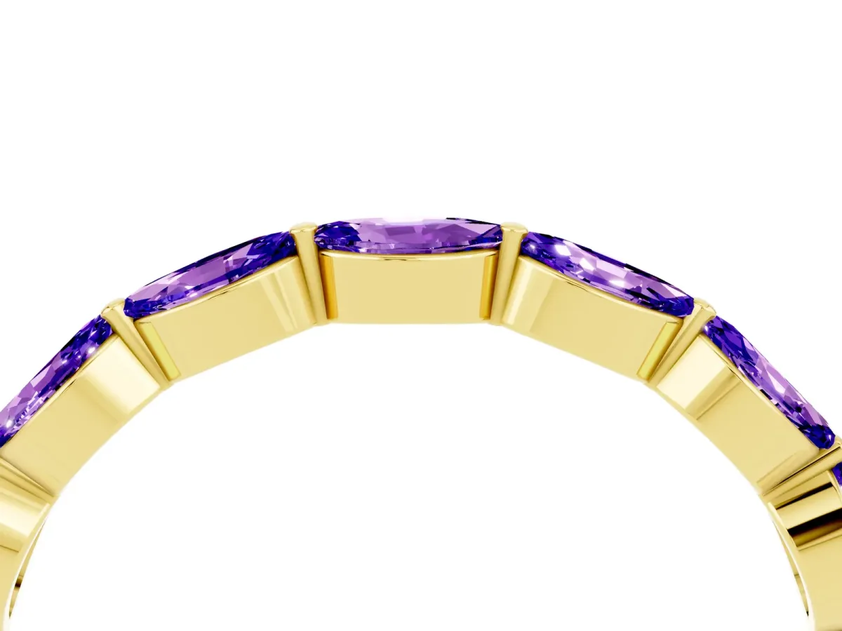 Marquise Tanzanite Half Eternity Band with Prong Setting Yellow gold