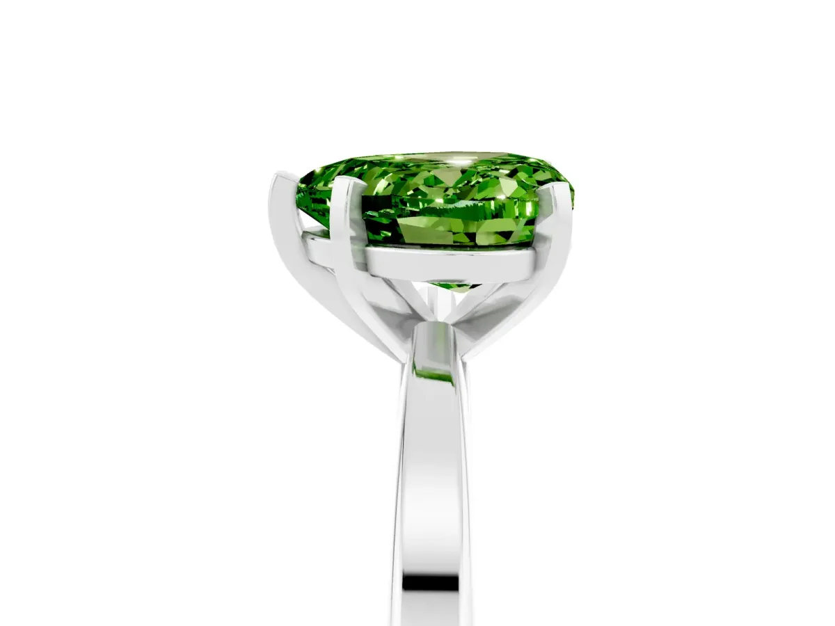 Heart Cut Peridot Solitaire Engagement Ring with Classic Band and Four-Prong Setting Platinum