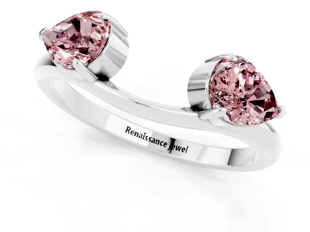 Two-Stone Pear Morganite Bypass Ring with Prong Setting Platinum