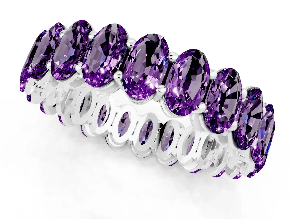 Oval Cut Amethyst Eternity Band with Shared Prong Setting Platinum