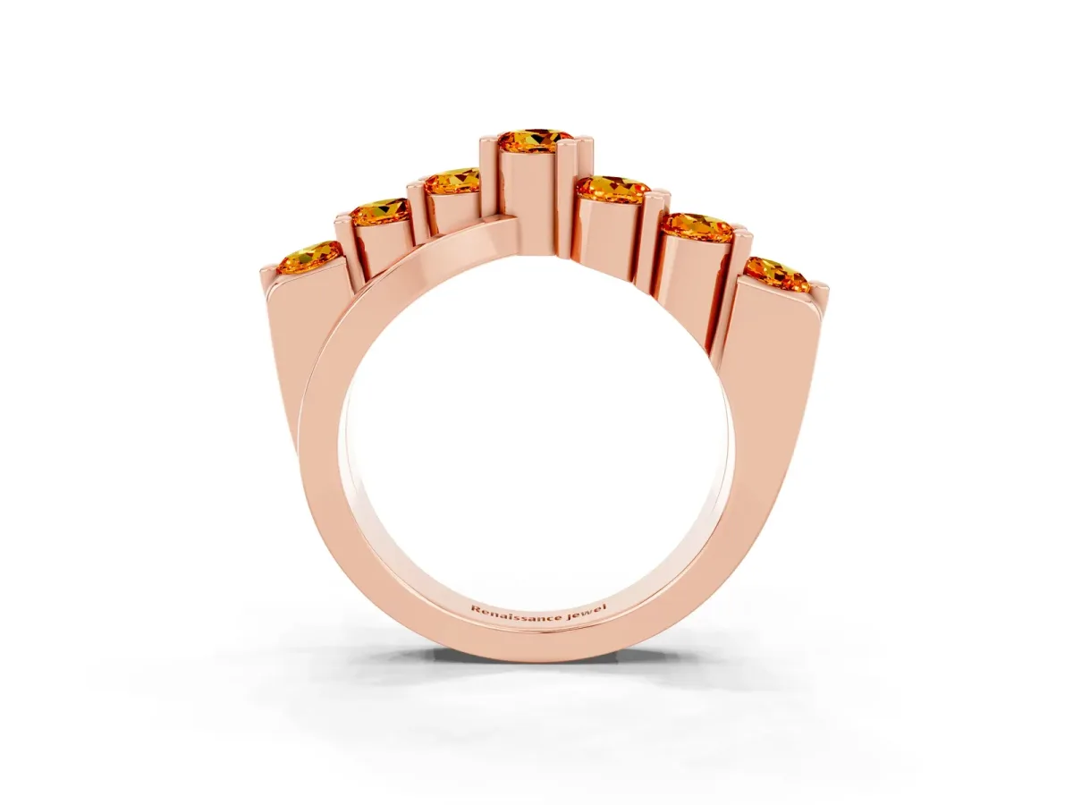 Round Citrine Prong-Set Crossover Band Rose gold