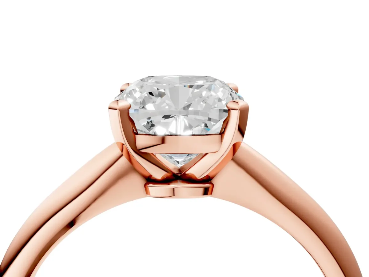 Cushion Cut Diamond Solitaire Engagement Ring with Classic Band and Four-Prong Setting Rose gold